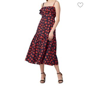 Borgo De Nor Dark Blue and Red Polka Dot Midi Dress